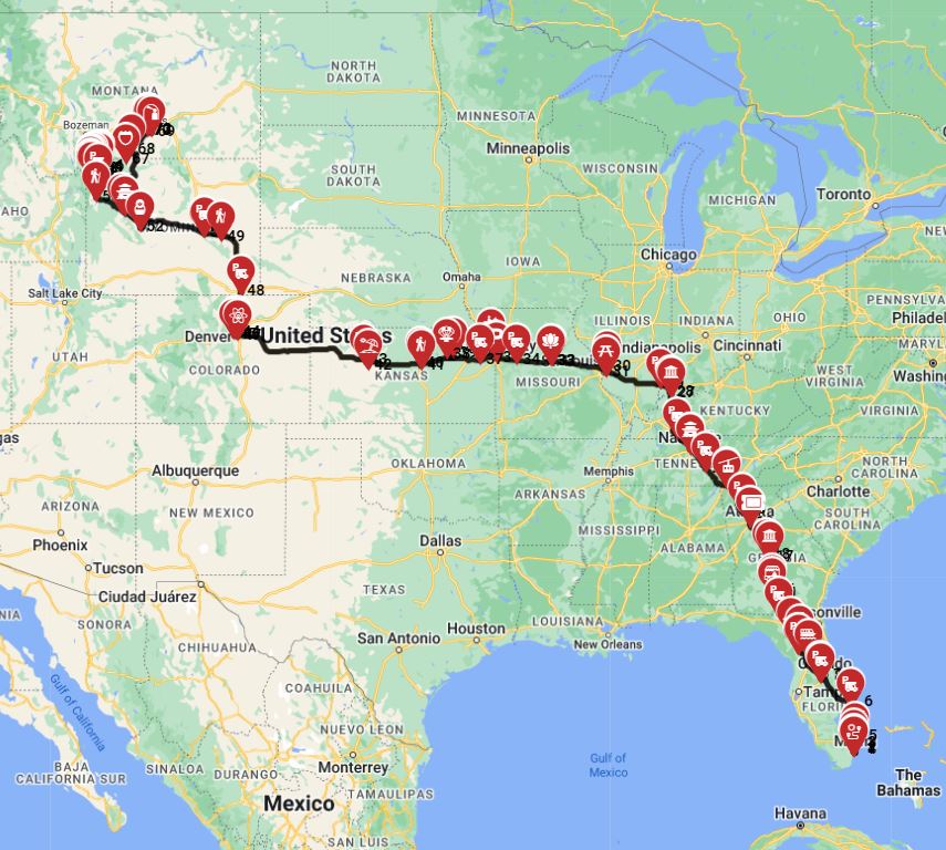 Map for Miami to Billings